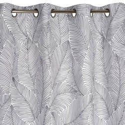 Zavjesa gotova bijela s crnim otiskom lišćana ušicama 140x250 Kendra , jedan komad u paketu