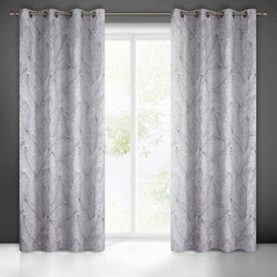 Zavjesa gotova bijela s crnim otiskom lišćana ušicama 140x250 Kendra , jedan komad u paketu