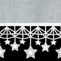 Bijela kuhinjska zavjesa od gaze ukrašena božićnim zvijezdama, tunel 150x30 cm - XMAS