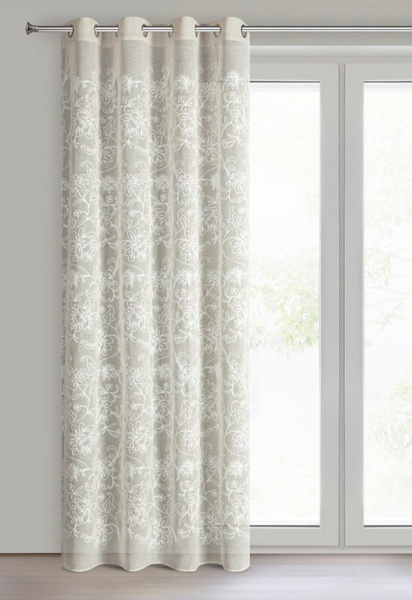 Zavjesa od tkanine prirodnog izgleda ukrašena šenil vezom, 140x250 cm - LILY