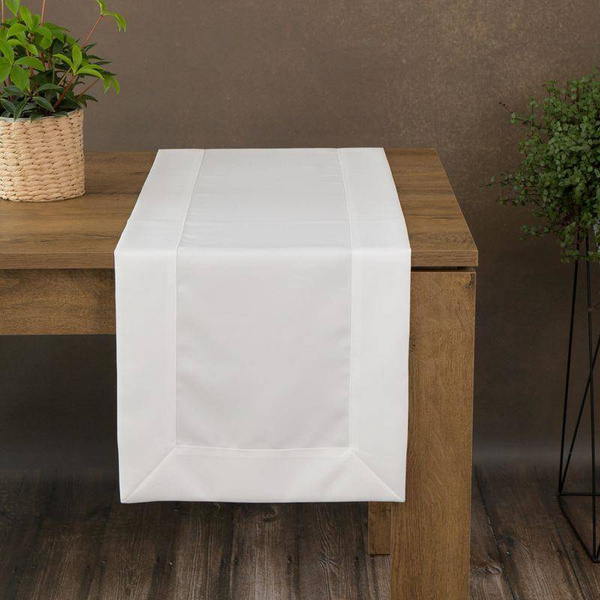 Trkač za stol klasični bijeli s elegantnom dvostrukom prirubnicom, otporan na mrlje 40x140 Aleksa