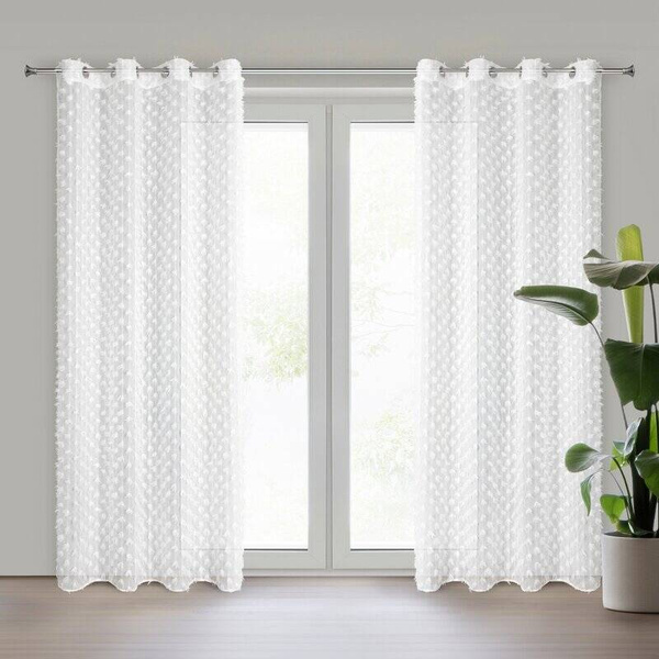 EVA MINGE gotova zavjesa 135x250 od šifonske tkanine ukrašena pomponima s dodatkom sjajnog konca AURELIA 