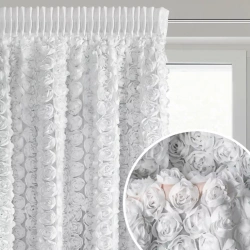 Bijela šifonska zavjesa ukrašena 3D ružama 140x270 cm traka - ROSES 6 Eva Minge