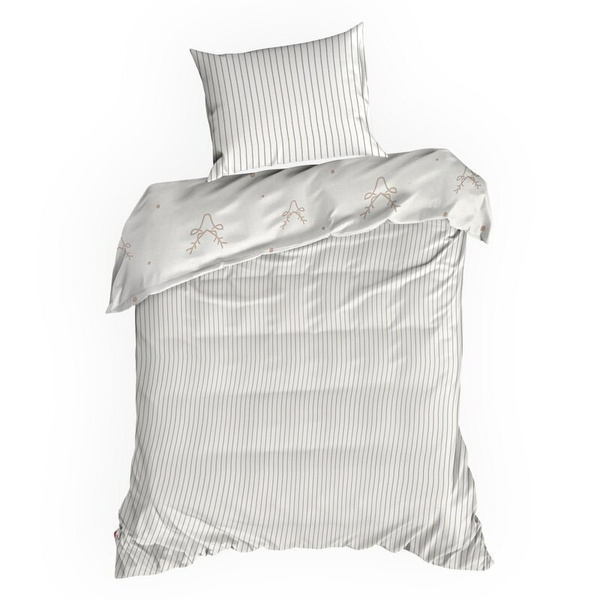 Božićni set posteljine 140x200 cm pamučni saten, bijela, bež, ukrašen suptilnim printom sobova BOSQUE