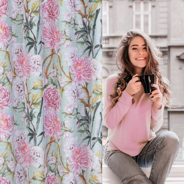 Zavjesa 140x250 sa cvjetnim printom od laganog, poluprozirnog etamina Nydia
