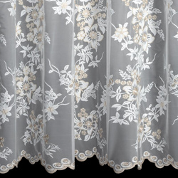 Krem mrežasta zavjesa ukrašena vezom s koncem boje šampanjca, 140x250 cm - ALIRA