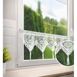 Ažurna kuhinjska zavjesa 150x30 u boho stilu s ukrasnim resicama MARTHA