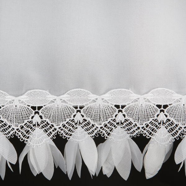 Kratka bijela šifonska zavjesa ukrašena aplikacijom, 400x160 cm- LORETA