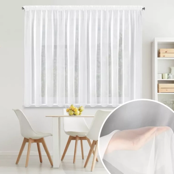 Kratka zavjesa od glatkog mat voala trakasta 400x150 cm bijela boja Lucy