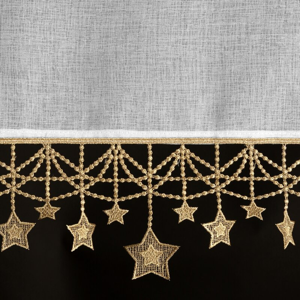 Bijelo zlatna kuhinjska zavjesa od gaze ukrašena božićnim zvijezdama, tunel 150x90 cm - XMAS
