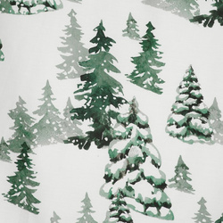Božićni set posteljine 140x200 cm od pamučnog satena, bijela, tamnozelena, ukrašen zimskim printom, božićna drvca ZIMA