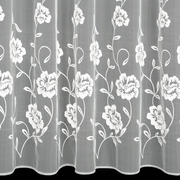 Bijela zavjesa od fine mreže ukrašena izvezenim cvijećem, 350x250 cm, NATALI 