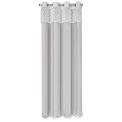 Svjetlosiva zavjesa s trakom od tkanine ukrašenom lepršavim moher koncem i voalom 140x250 Amira