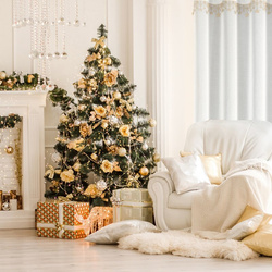 Božićna zavjesa od gaze ukrašena aplikacijom s motivom zvijezde, 140x250 cm - XMAS