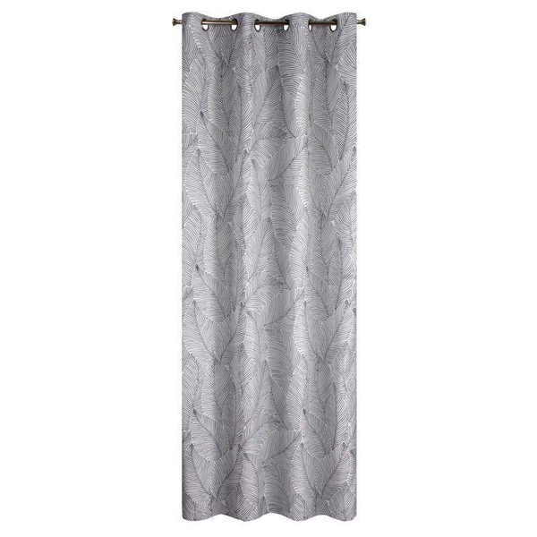 Zavjesa gotova bijela s crnim otiskom lišćana ušicama 140x250 Kendra , jedan komad u paketu