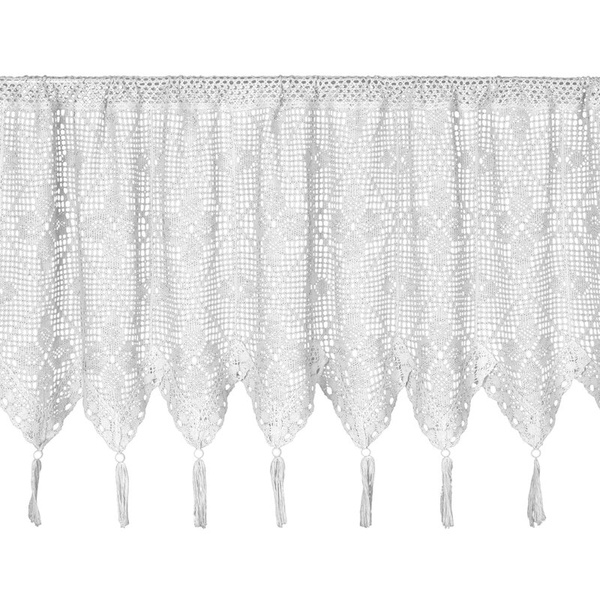 Ažurna kuhinjska zavjesa 150x60 u boho stilu s ukrasnim resicama MARTHA 