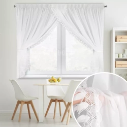 Bijela šifonska zavjesa ukrašena aplikacijom, uključena s uzicama, 400x160 cm - LORETA