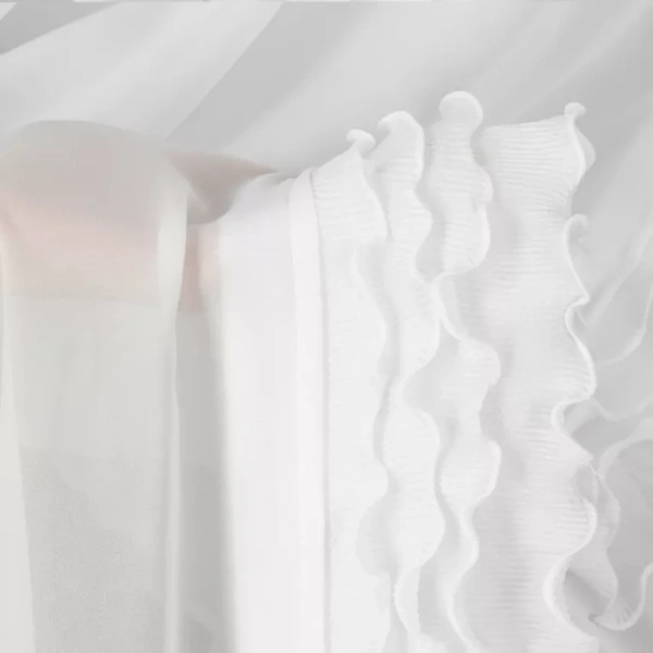 Bijela zavjesa od šifona ukrašena volanom, s vezicom, 400x250 cm LUISA 