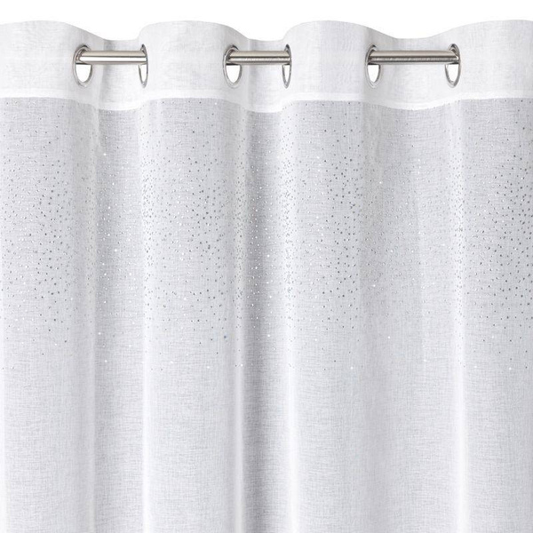 Bijela zavjesa ukrašena srebrnim kamenčićima na ušicama 300X250 Nadine