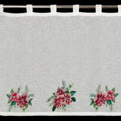 Božićna kuhinjska zavjesa, bijela i crvena, ukrašena printom božićne zvijezde, 150x90 cm, tregeri - XSMAS 3