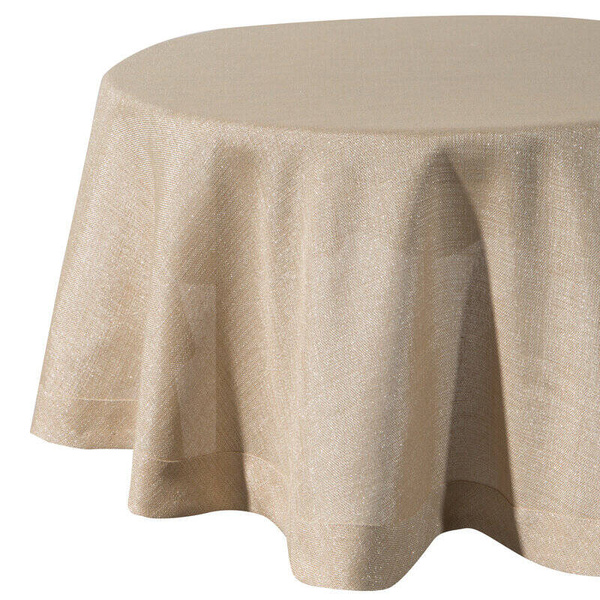 Okrugli stolnjak s lanenim tkanjem i sjajnim koncem, završen dvostrukom trakom na rubovima ∅ 120 cm Bianca 2