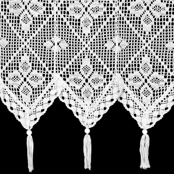 Ažurna kuhinjska zavjesa 150x60 u boho stilu s ukrasnim resicama MARTHA 
