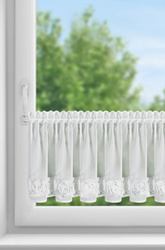 Bijela šifonska zavjesa za kuhinju ukrašena 3D ružama, 40x150 cm- ROSES11 Eva Minge