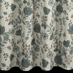 Prirodno plava zavjesa 140x250 od tkanine s dodatkom lana, ukrašena biljnim printom - TALI