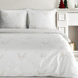 Božićni set posteljine 220x200 cm pamučni saten, bijela, bež, ukrašen suptilnim printom sobova BOSQUE