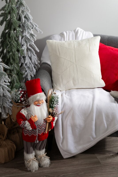 Božićna jastučnica 45x45 cm, bijela, s tkanom strukturom od mješavine vlakana.