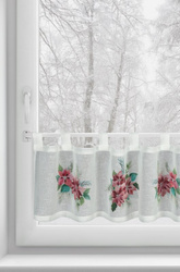 Božićna kuhinjska zavjesa, bijela i crvena, ukrašena printom božićne zvijezde, 150x30 cm, tregeri - XSMAS 3