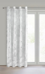 Bijelo-srebrna baršunasta zavjesa ukrašena sjajnim egzotičnim motivom lišća, 140x250 cm - ZARIA