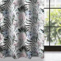 Zavjesa bijela, srebrna s uzorkom egzotičnog lišća od baršuna 140x250 cm MALIBU