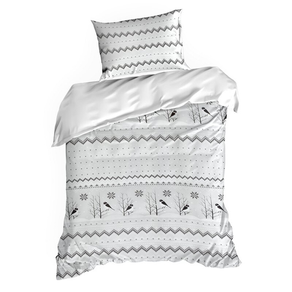 Božićni set posteljine 140x200 cm od pamučnog satena, bijele boje, ukrašen suptilnim printom TASHA