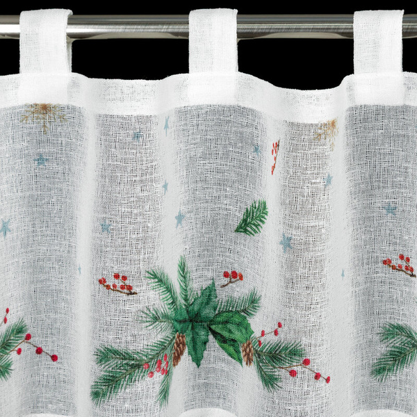 Bijelo-zelena kuhinjska zavjesa od gaze s božićnim printom, 150x30 cm - Xmas 4