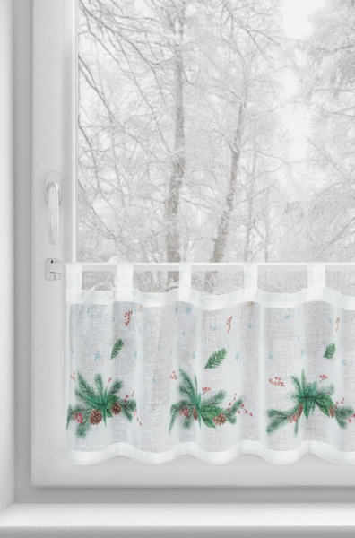Bijelo-zelena kuhinjska zavjesa od gaze s božićnim printom, 150x30 cm - Xmas 4