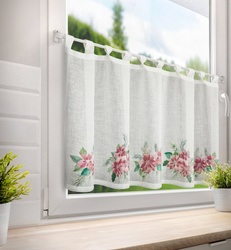 Božićna kuhinjska zavjesa, bijela i crvena, ukrašena printom božićne zvijezde, 150x60 cm, tregeri - XSMAS 3