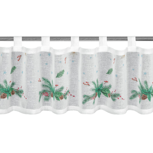Bijelo-zelena kuhinjska zavjesa od gaze s božićnim printom, 150x30 cm - Xmas 4