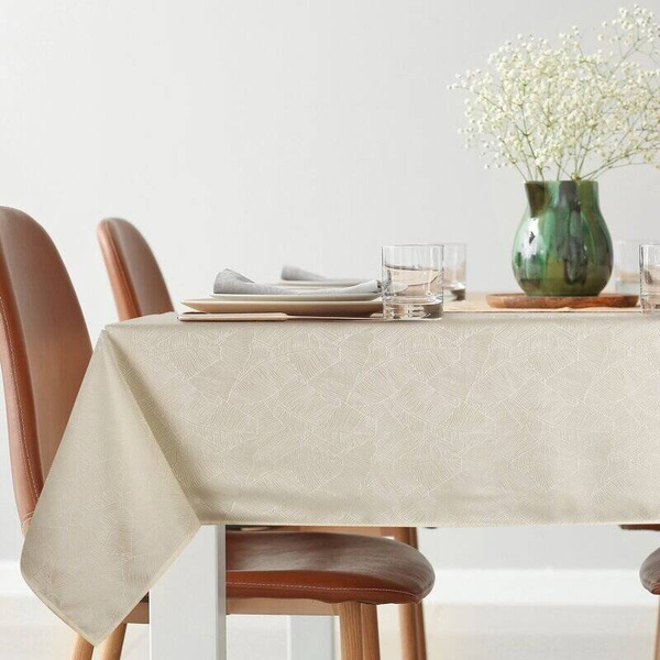 Krem stolnjak 140x260 sa jacquard uzorkom listova banane Isla