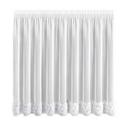 Bijela mrežasta zavjesa ukrašena 3D aplikacijom ruže, 350x160 cm, traka - ROSES3 - Eva Minge