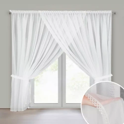 Bijela zavjesa 400x250 cm s ukrasnom čipkom i vezicom - CAROLINE