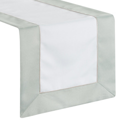 Trkač za stol prirodni stolnjak s ukrasnim rufom maslinaste boje i bež obrubom 40x180 Sylvia