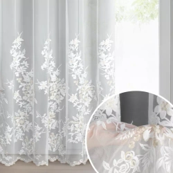 Krem mrežasta zavjesa ukrašena vezom s koncem boje šampanjca, 140x250 cm - ALIRA