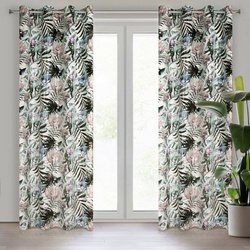 Zavjesa bijela, srebrna s uzorkom egzotičnog lišća od baršuna 140x250 cm MALIBU