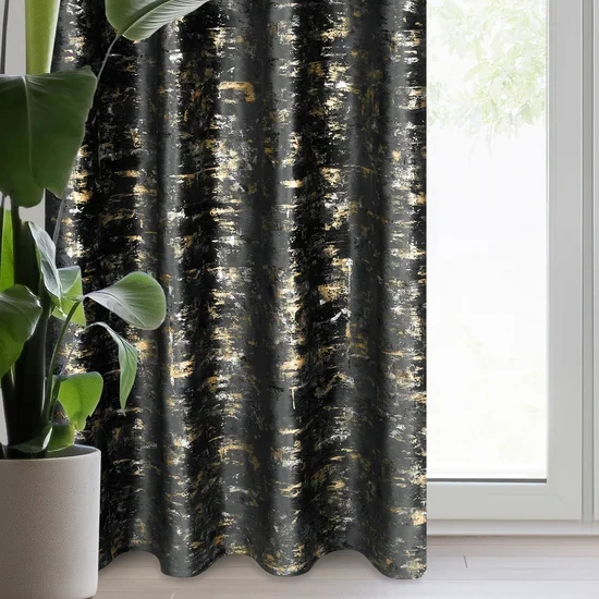 Crna i zlatna baršunasta zavjesa ukrašena sjajnim printom 140x250 Tami