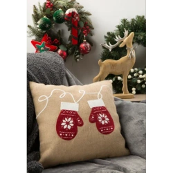 Božićna jastučnica s aplikacijom s rukavicama lan 45x45