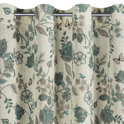 Prirodno plava zavjesa 140x250 od tkanine s dodatkom lana, ukrašena biljnim printom - TALI