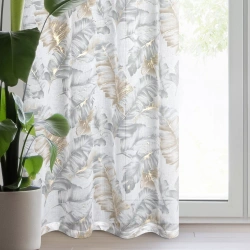Bež zavjesa s printom lišća od gaze i srebrnim detaljima, 140x250 cm - LAYLA