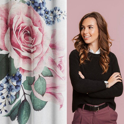 Set od 2 zavjese 140x260 od svijetlog etamina s motivom ruže i slatkog kolibrića LIA