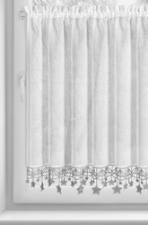 Bijelo-srebrna kuhinjska zavjesa od gaze ukrašena božićnim zvijezdama, tunel 150x90 cm - XMAS